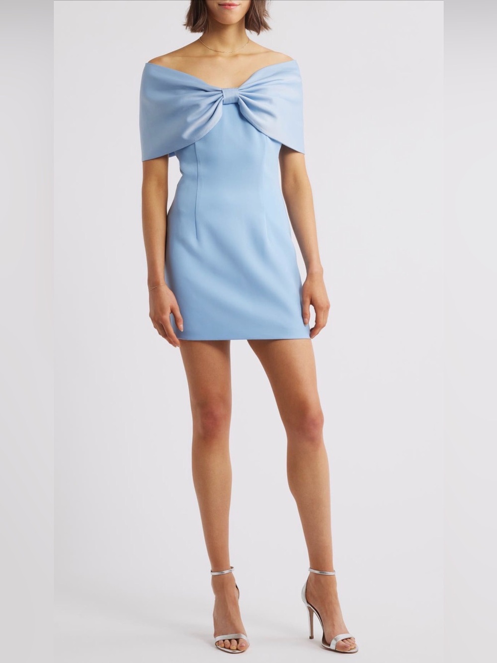 Sonya Moda Blue Off Shoulder Bow Mini Dress Size L (US 8) Cocktail Party Dress